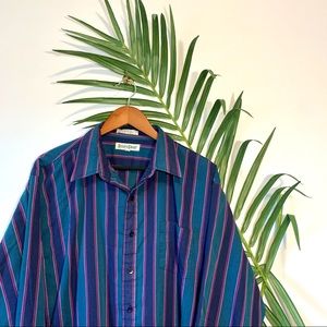 Vintage Striped Teal Long Sleeve Button Up
